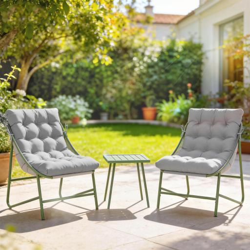 Conjunto de Jardín de 3 Piezas con 2 Sillas Lounge Mesa de Café y Cojines para Exterior Patio Balcón Gris Claro [7]