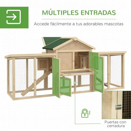 Gallinero de Madera 204x85x93 cm Jaula para 2-4 Gallinas con Nido Bandeja Extraíble Techo de Asfalto y Rampa Natural [5]