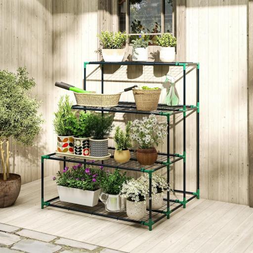 Soporte para Plantas de 4 Niveles con Diseño Escalera y Estructura Metálica Resistente para Interior y Exterior Verde