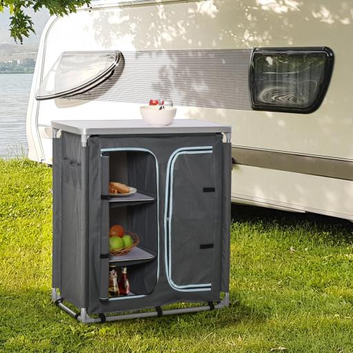 Armario de Camping Plegable con Estantes y Bolsa de Transporte para Exterior 96x49,5x104 cm Gris