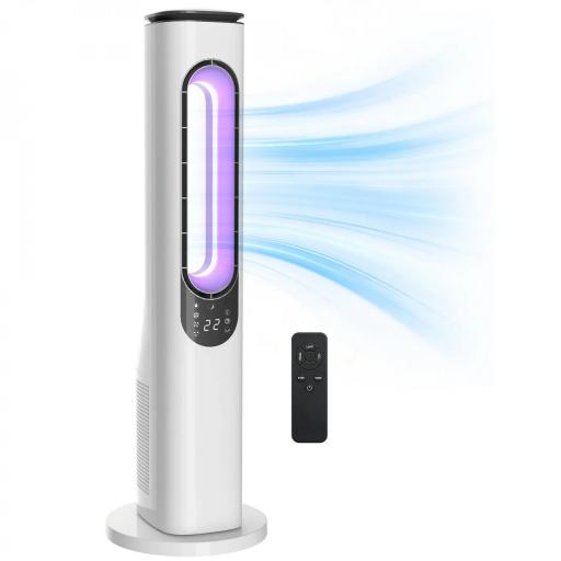 Ventilador de Torre sin Aspas con Luces LED Control Remoto 3 Velocidades 3 Modos Temporizador 15H Oscilación 50° Blanco [9]