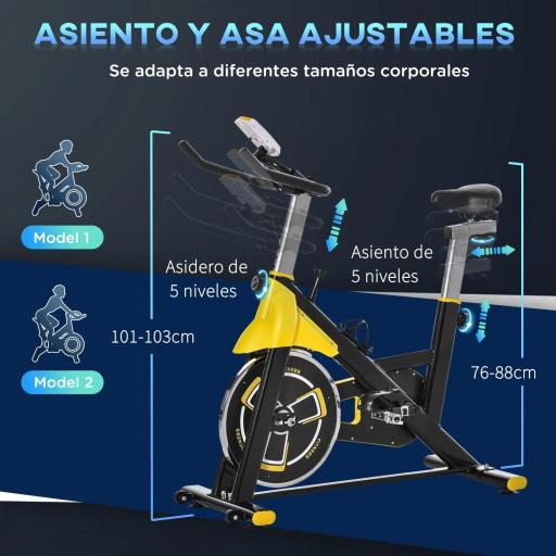 Bici Estática Bicicleta de Fitness con Resistencia Regulable Pantalla LCD Ruedas Manillar y Asiento Ajustable Amarillo [5]