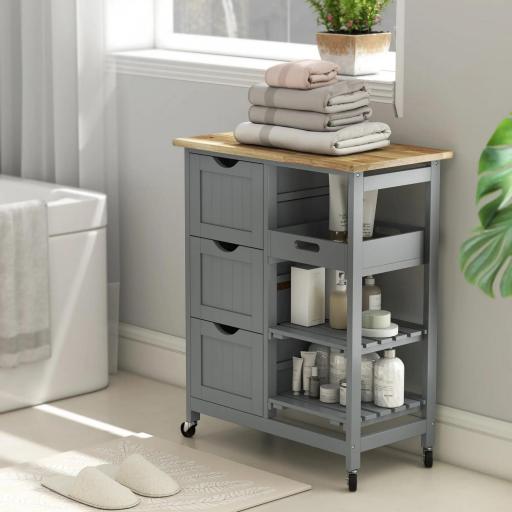 Carrito Auxiliar con Ruedas Carrito de Cocina con 3 Cajones 2 Estantes Abiertos y Bandeja Extraíble 67x37x85,5 cm Gris [8]