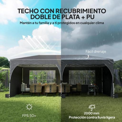 Carpa Plegable 6x3 m con Tiras Reflectantes UPF 50+ Fácil Montaje Sistema Central de Bloqueo Impermeable Gris Oscuro [1]