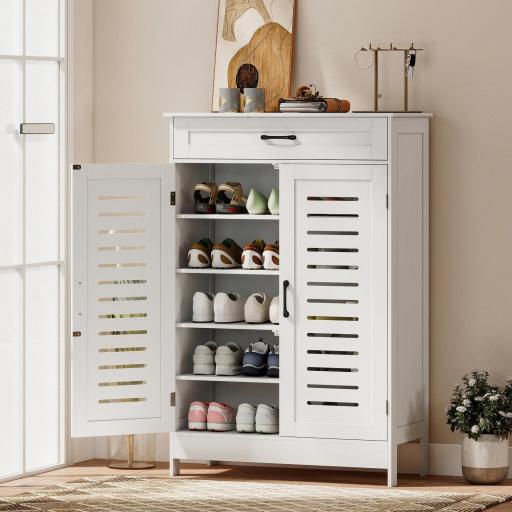 Armario para Zapatos con Puertas de Rejilla Cajón y Estantes Ajustables para 20 Pares de Zapatos 78x37x115,8 cm Blanco
