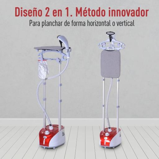 Plancha Vertical Vapor 1950W, Depósito de 2 L, 32g/min, Plancha de Vapor Vertical con Barra Telescópica, Listo en 38s,Colgador de Ropa, Centro de Planchado para Hogar Oficina, Rojo [2]