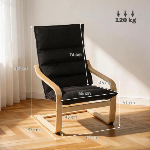 Sillón de Salón Moderno con Respaldo Alto Acolchado Patas de Madera y Tapizado en Terciopelo 67x83x105 cm Negro [1]