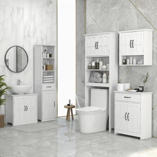 Mueble sobre Inodoro con 2 Puertas Estantes Abiertos y Estante Ajustable Mueble para Baño 66x23x178 cm Blanco [6]