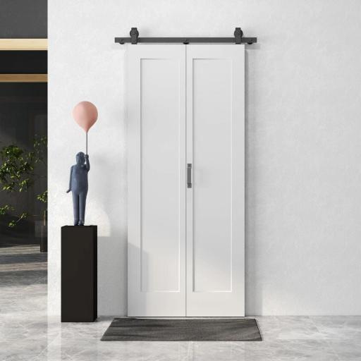 Puerta Plegable Corredera con Herrajes Acabado Personalizable Tirador Fácil Montaje 90x210 cm Blanco [5]