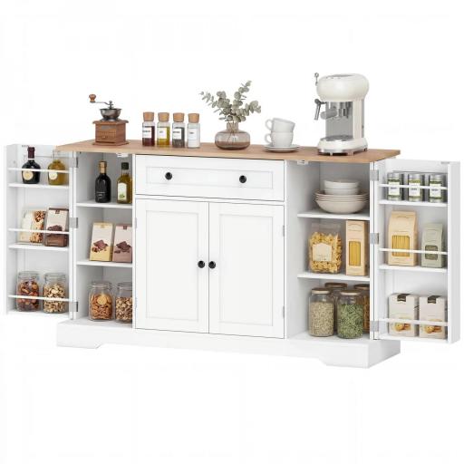 Aparador de Cocina con Cajón Estantes en las Puertas Estantes Ajustables Barra de Café 138x40x83,5 cm Blanco [9]
