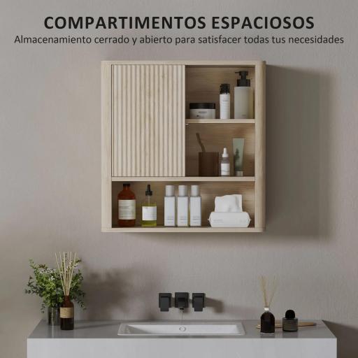 Armario de Baño de Pared con Puerta Corredera 5 Compartimentos y Estantes Ajustables 60x20x62 cm Blanco [2]