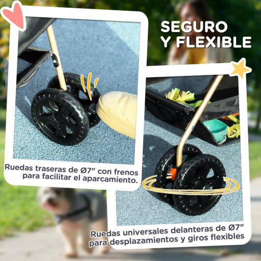 Carrito para Perros Plegable 3 en 1 con Cesta de Almacenaje Ventana de Malla y Sistema de Seguridad 76x50x102 cm Negro [6]