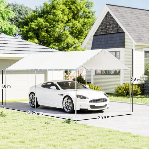 Carpa Garaje para Coche 3x6 m Cochera Portátil Impermeable con Toldo de Tela PE y Marco de Acero Galvanizado Blanco [1]