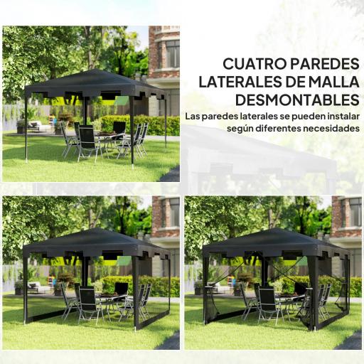 Cenador Exterior 4x3 m con 4 Mosquiteras Laterales 2 Puertas con Cremallera y 6 Orificios de Drenaje Gris Oscuro [1]