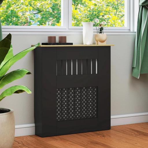 Cubre Radiadores 78x19x81 cm Cubierta para Radiador Diseño Moderno de Listones y Nido de Abeja Negro [4]