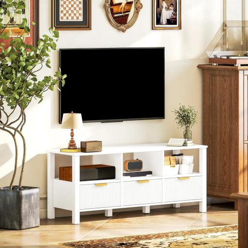 Mueble de TV Moderno con 3 Cajones y 3 Estantes Abiertos para Televisión 43-55 Pulgadas 120x39,5x50 cm Blanco [6]
