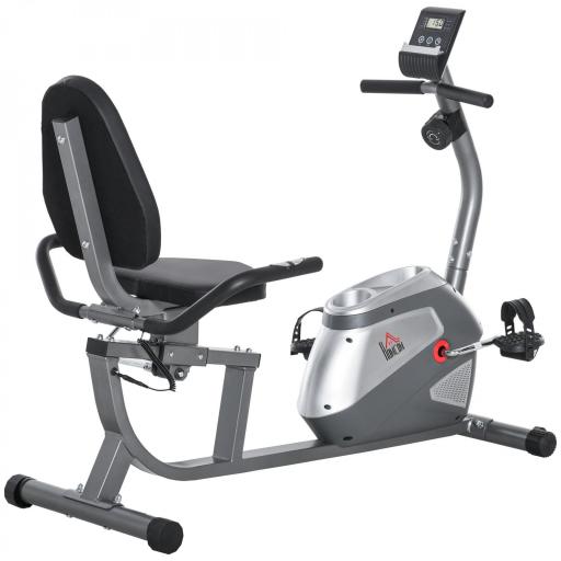 Bicicleta Estática Reclinada Resistencia Magnética de 8 Niveles Pantalla LCD con Pulsómetro Volante de Inercia de 3 kg Portabotellas Asiento Ajustable 121,5-para Casa 136x62,5x98 cm Gris [10]