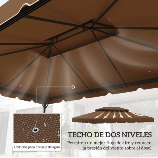Toldo de Recambio para Cenador 4x3 m con Techo Doble Orificios de Drenaje Solo Toldo NO Incluye Marco Café [2]