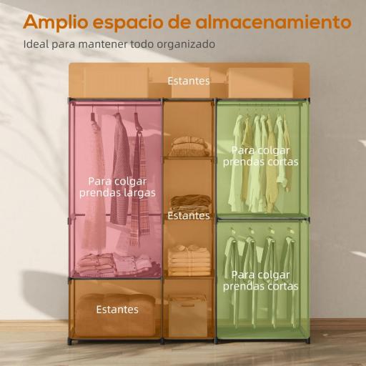 Armario de Ropa 182x43x185 cm Armario Abierto con 8 Estantes de Tela Barras para Colgar Marco de Metal Negro [3]