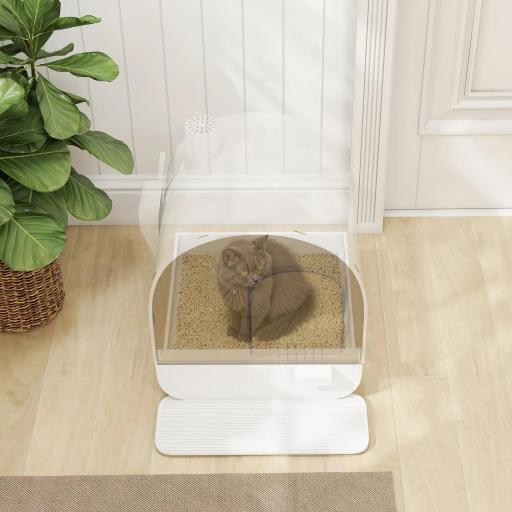 Arenero para Gatos Caja de Arena Cerrada para Gatos con Bandeja Extraíble Pala y Filtro 43x44x47 cm Blanco [6]