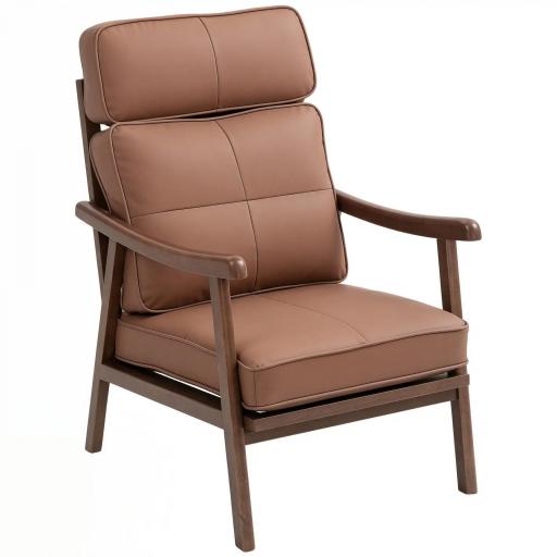 Sillón de Salón Tapizado en PU con Marco de Madera Cojines Acolchados Gruesos Marrón y Madera Nogal [7]