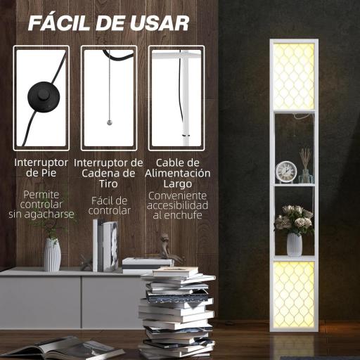 Lámpara de Pie Moderna con Estantes Pantallas de Malla e Interruptor de Cadena para Salón Dormitorio 26x26x156 cm Blanco [4]