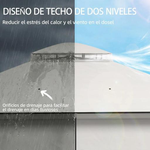 Carpa para Jardín con Techo Doble Cenador con 4 Paredes y Mosquitera para Exterior Terraza 360x300x279 cm Gris Claro [4]