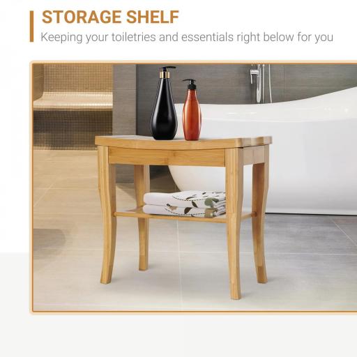 Taburete de Baño de Bambú con Estante Banco de Baño Impermeable y Robusta para Salón SPA 47,5x26x44,5 cm Natural [4]