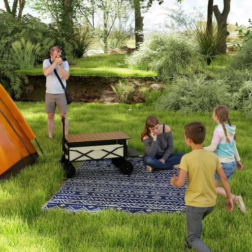 Alfombra de Exterior Reversible 182x274 cm con Patrón Geométrico de Cenefa Impermeable con Bolsa Azul y Blanco