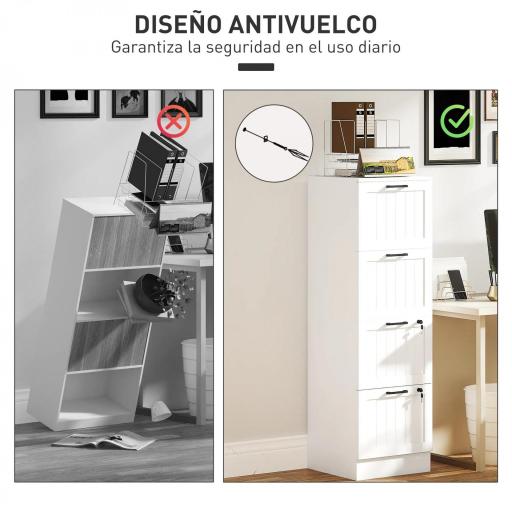 Mueble Archivador con 4 Cajones Cerraduras Carpetas A4 y Carta 40x40x131 cm Blanco [5]