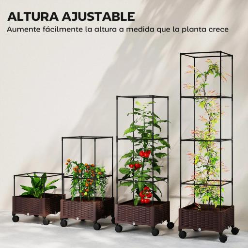 Jardinera con Enrejado Ruedas con Drenaje para Cultivos Verduras Flores Hierbas 40x40x165 cm Marrón [2]