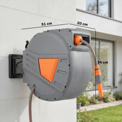 Carrete de Manguera Retráctil 20+1,6 m con Boquilla de 2 Modos Bloqueo Automático Retracción Controlada Soporte Naranja [2]