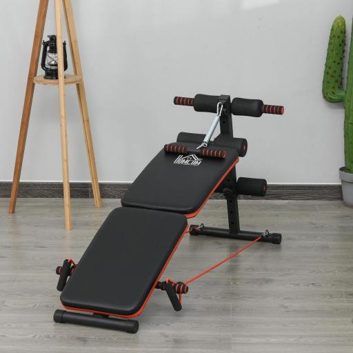 Banco de Ejercicio o Musculación, Banco Abdominales Plegable Ajustable en Altura con Soporte Poplíteo Regulable Ideal Hogar y Gimnasio 137x51x50-66 cm Negro