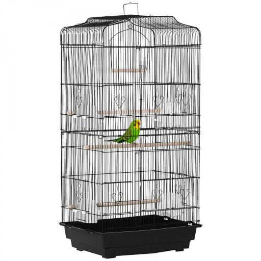 Jaula para Pájaros Pajarera de Metal con 4 Comederos 3 Perchas Columpio y Bandeja Extraíble 46,5x35,5x92 cm Negro [9]