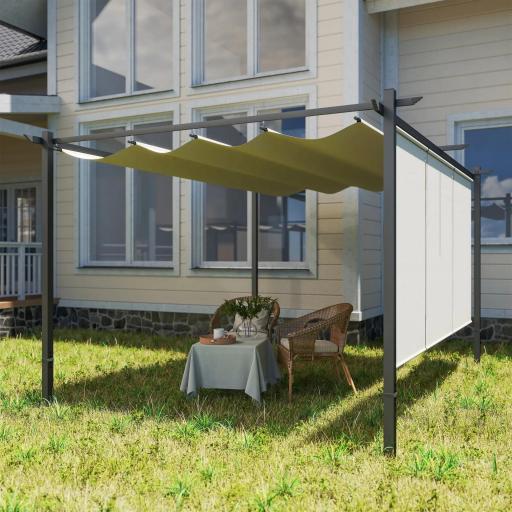 Pérgola de Jardín 4x3 m con Techo Retráctil 3 Laterales Enrollables UPF30+ Cenador de Jardín para Patio Exterior Beige [3]