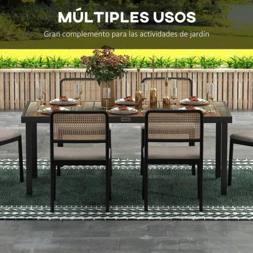 Mesa de Comedor Exterior 190x90x74 cm con Encimera de Listones y Estructura de Aluminio para Terraza Rústico y Negro [7]