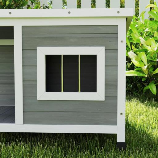 Casa para Perros de Madera 85,5x62x60 cm con Techo Asfáltico Abatible Puerta y Ventana para Perros Pequeños Gris [7]