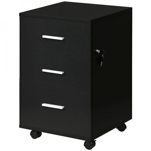 Cajonera de Escritorio con 3 Cajones Ruedas Cerradura 2 Llaves Archivador Móvil para Estudio Salón 40x40x61,5 cm Negro [8]