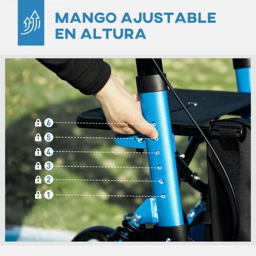 Andador para Ancianos Plegable de Aluminio con Asiento 4 Ruedas Altura Ajustable Frenos de Maneta Azul y Negro [8]