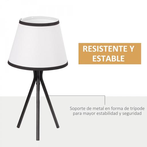 Lámpara de Mesa con Trípode de Metal Lámpara de Escritorio con Pantalla de Tela y Casquillo E27 Máx. 40W Estilo Moderno para Dormitorio Salón Ø25x50 cm Blanco y Negro [3]