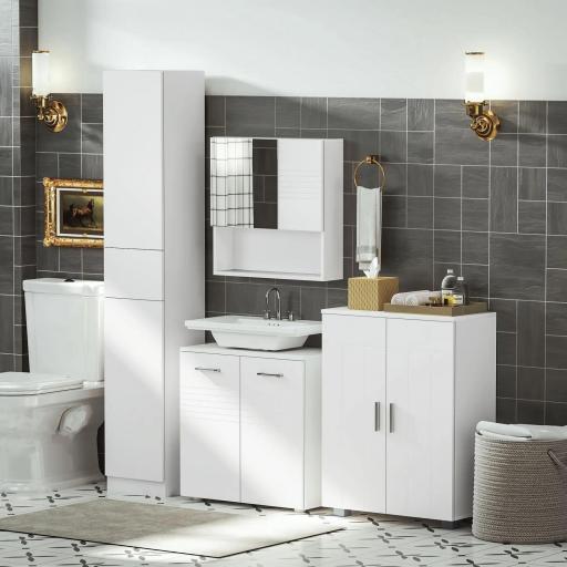 Armario de Baño con 2 Puertas y 2 Estantes Ajustables de 7 Niveles Mueble Auxiliar de Almacenaje para Salón Cocina Antivuelco 60x30x80 cm Blanco [7]
