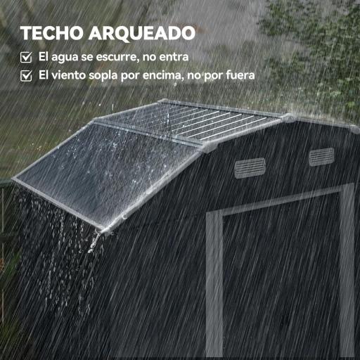 Caseta de Exterior Metálica 2,7 m² 238x132x198,5 cm con Base Estantes Ajustables 2 Puertas Corredizas y 2 Ventanas Gris [3]