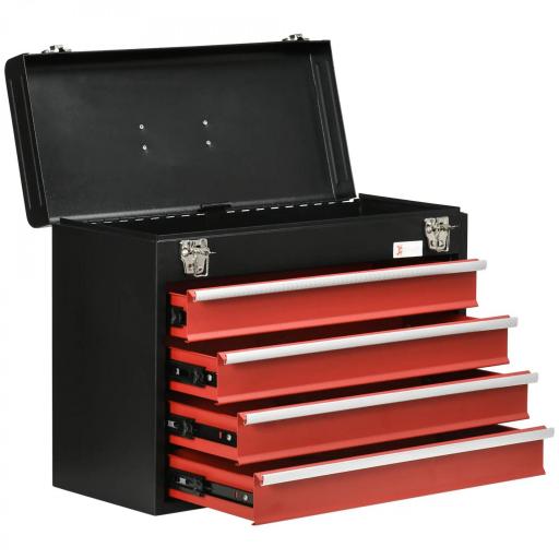 Caja de Herramientas de Acero con 4 Cajones Bandeja Tapa Abatible y Cierres Metálicos 51x22x39,5 cm Negro y Rojo [6]
