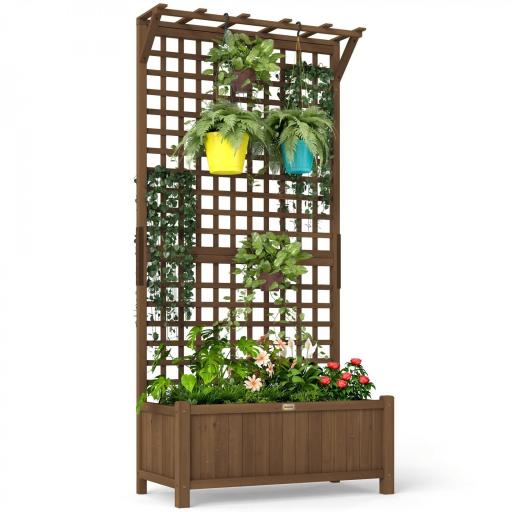 Jardinera con Celosía de Madera para Enredaderas Cultivo de Plantas para Patio Terraza 90x45x183 cm Marrón [9]