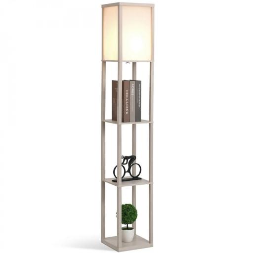 Lámpara de Pie con Estantes de Almacenaje, Lámpara de Madera Moderna, Bombilla E27, para Salón, Dormitorio, Oficina, Roble [3]