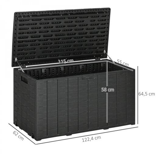 Baúl de Exterior 366L Arcón para Jardín de Plástico de Doble Pared con Ruedas y Asas 122,4x62x64,5 cm Negro [1]
