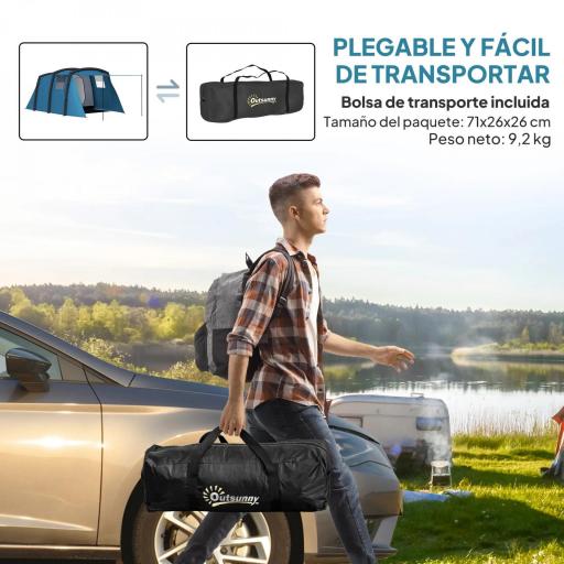 Tienda de Campaña Inflable Tipo Túnel para 3-6 Personas con Vestíbulo Ventanas de Malla y Bolsa Impermeable Azul [6]