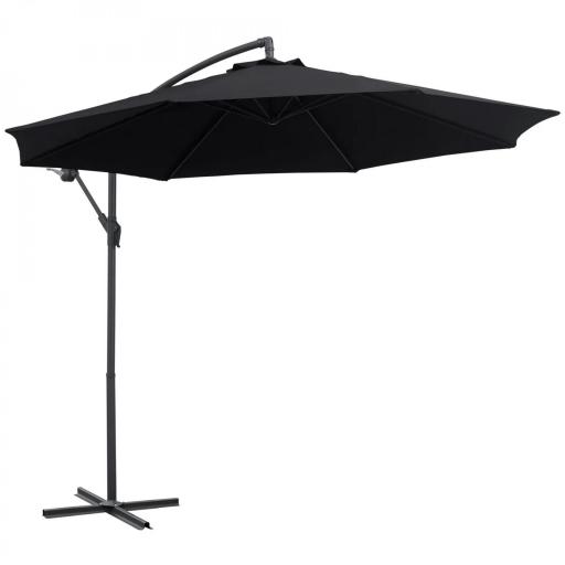 Sombrilla de Jardín Ø295x250 cm Parasol Excéntrico Inclinable con Manivela Base Cruzada y Soporte de Metal 8 Varillas para Terraza Exterior Balcón Negro [8]
