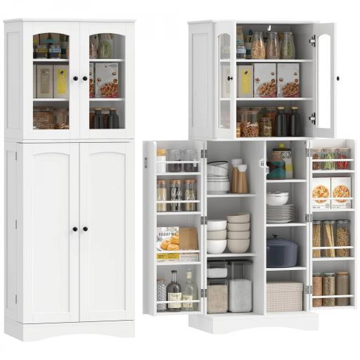 Armario Despensa Cocina con 4 Puertas con 8 Compartimentos 10 Estantes Alacena Moderna con 4 Estantes Ajustables Blanco [9]