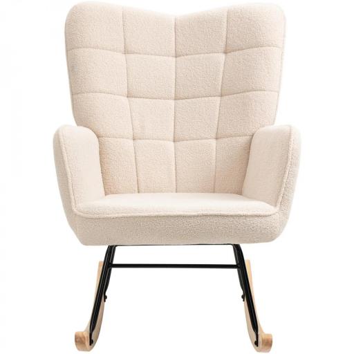 Silla Mecedora de Borreguito Sillón Balancín Oscilante 40° con Patas de Madera de Haya Carga 120 kg 71x98x101 cm Beige [8]